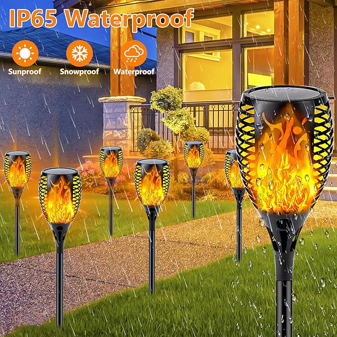 Upgraded Larger Solar Lights Outdoor, 6 Pack Flickering Flame Solar Torch Lights with Super Larger Size for Garden Decor, Waterproof Solar Garden Light, Solar Powered Outdoor Lights for Yard Pathway