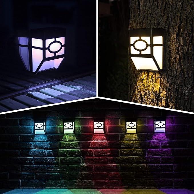 Solpex Solar Deck Lights,Solar Fence Lights, 2 Modes Christmas Decoration Lights,Unique Pattern, Waterproof Automatic Outside, Deck, Patio, Stairs, Yard, Steps, Path & Driveway (RGB & Black 8-Pack)