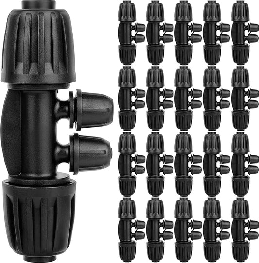 1/2 to 1/4 Drip Irrigation Fittings,20Pcs 4-Ways Barbed Tee 1/2 inch Drip Irrigation Tubing (1/2" ID x0.6-0.63" OD) 16mm to 1/4 inch Irrigation Tube Fitting Anti-Drop Barbed Connectors