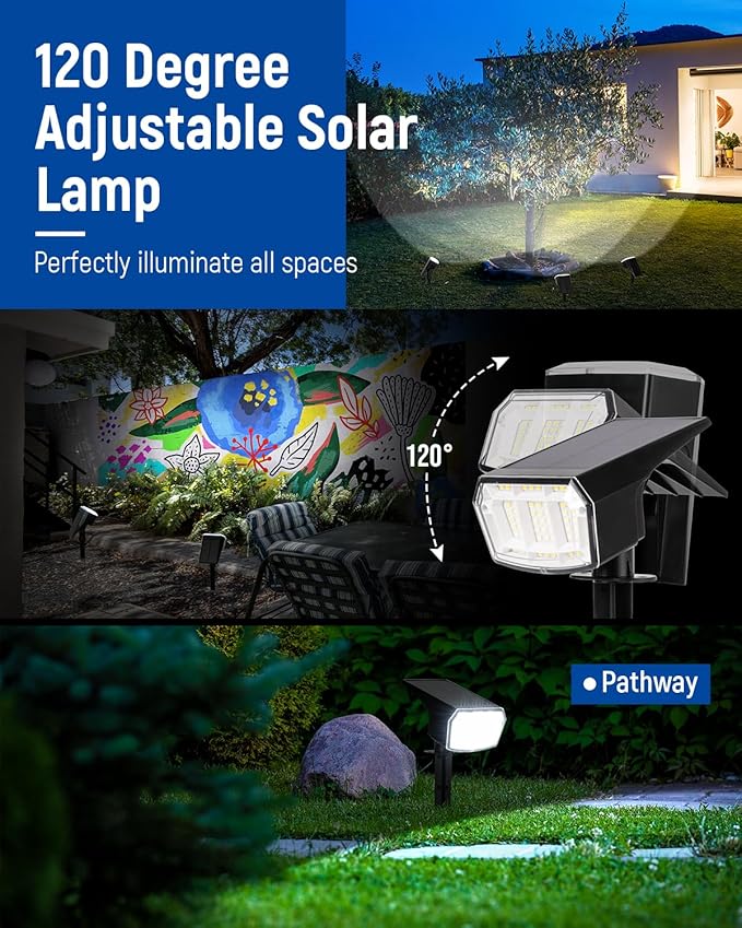 Solar Spot Lights Outdoor Waterproof 4 Pack IP65, 63 LED 3 Lighting Modes Spotlights for Yard Garden House Garage Pathway