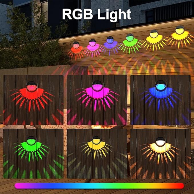 VNPONV RGB Solar Deck Lights Outdoor 6 Pack, Solar Fence Step Lights IPX7 Waterproof Led Solar Lights for Outdoor Stairs, Yard, Patio, and Pathway