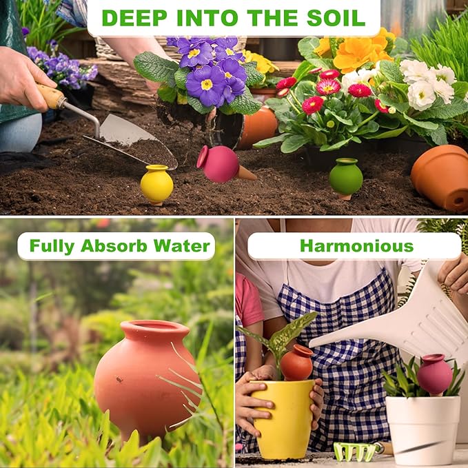 Terracotta Self Watering Devices Premium Self Watering Spikes Upgraded Planter Insert Device Irrigation Dripper Professional Garden Automatic Plant Accessories 4 Packs (Clay Pots)