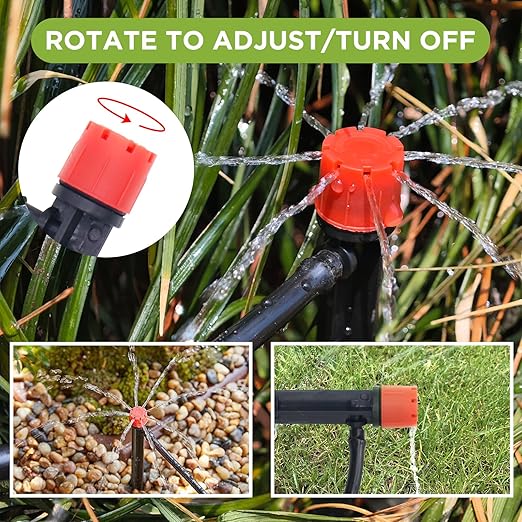 82FT Drip Irrigation System Automatic Micro Drip Kit with 1/2 and 1/4 inch Irrigation Tubing Hose Adjustable Nozzle Sparkle Garden Watering System for Flower, Potted Plants, Vegetable, Greenhouse