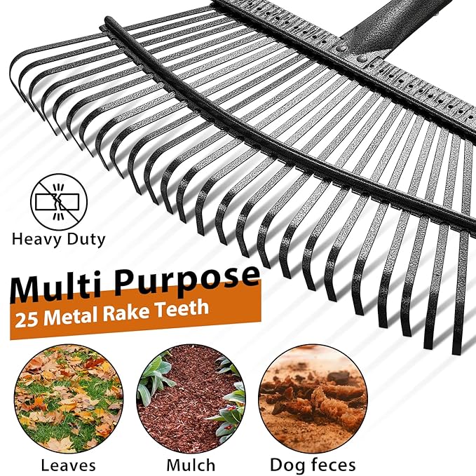 Rake, Garden Leaf Rake Set, 78 Inch Long 18 Inch Wide Heavy Duty Leaf Rake with 25 Metal Tines, 32 Gallon Leaf Bags, Leaf Scoops, Yard Garden Thatching Rake for Leaves with Adjustable Handle