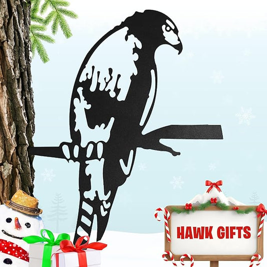 Renovatio Metal Hawk - Metal Bird Yard Decor - Tree Stake & Outdoor Art - Metal Garden Sculpture - Rusty Metal Birds Ornaments - Outdoor Bird Decorations for Garden