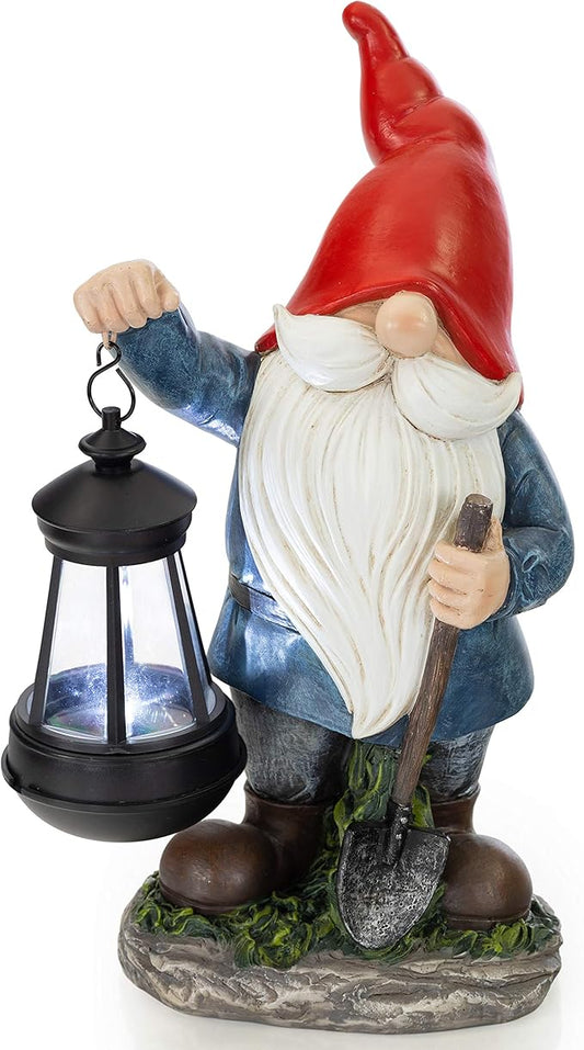 VP Home Earnest Garden Gnomes with Lantern Lawn Gnome Great Addition for Your Garden Solar Powered Light Garden Knome Christmas Decorations Gifts for Outside Patio Lawn