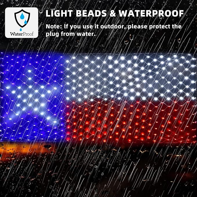 Texas Flag Net Lights Outdoor 3.3x6.6 FT - 384 LED Patriotic American Flag Decor with 8 Modes, Waterproof for 4th of July, Christmas, Yard, Porch, Parties