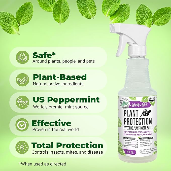 Mighty Mint Peppermint Plant Protection Spray for Insects, Gnats, Fungus, Mites, and Disease, 16 oz