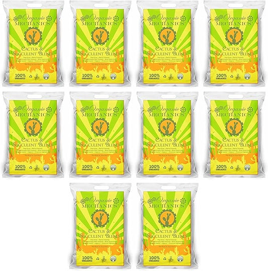 Cactus and Succulent Blend Potting Soil, 2 Quarts (Pack of 10) - Enhances Root Growth & Water Drainage with Biochar, Rice Hulls, and Worm Castings - Peat-Free & Eco-Friendly