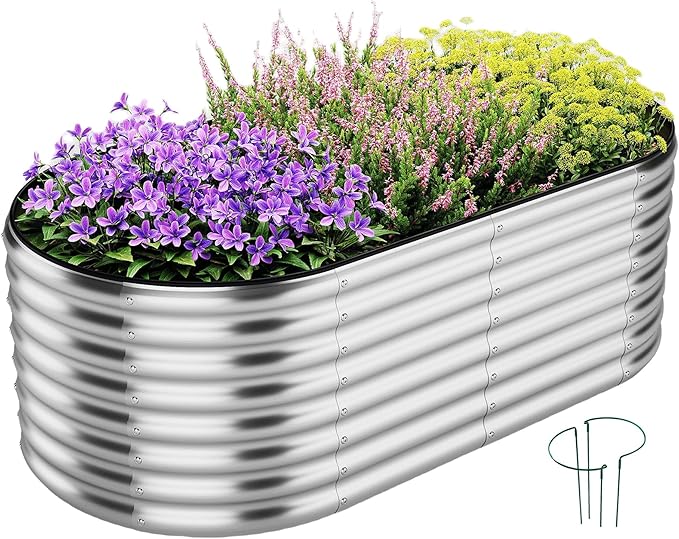 Large Raised Garden Bed Galvanized Metal Round Raised Garden Bed Outdoor for Gardening Raised Garden Bed Kit，6x3x2FT for Vegetables Flowers Ground Planter Box