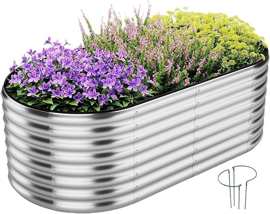 Large Raised Garden Bed Galvanized Metal Round Raised Garden Bed Outdoor for Gardening Raised Garden Bed Kit，6x3x2FT for Vegetables Flowers Ground Planter Box