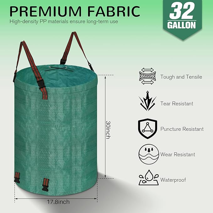 Leaf Collector Bag with Lid, Shoulder Strap, and Drawstring – Reusable Yard Garden Bag for Leaves and Lawn Trash, Perfect for Leaf Removal, Yard Clean-Up (Without lid, 48 Gallon)