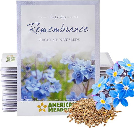 American Meadows Wildflower Seed Packets in Loving Remembrance Memorial Favors (Pack of 20) - Forget-me-Not Seed Mix, Favors for Funerals, Wakes, Viewings, Visitations, Memorial Services