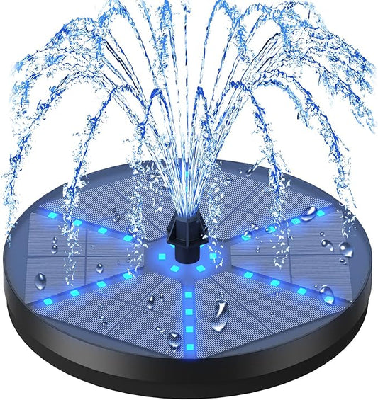 Solar Bird Bath Fountains Upgraded, 4W Solar Powered Water Fountain Pump with 7 Nozzles & 4 Fixers, 4000 Battery, 7 Colors LED Light for Garden, Pond, Pool, Fish Tank, and Outdoor