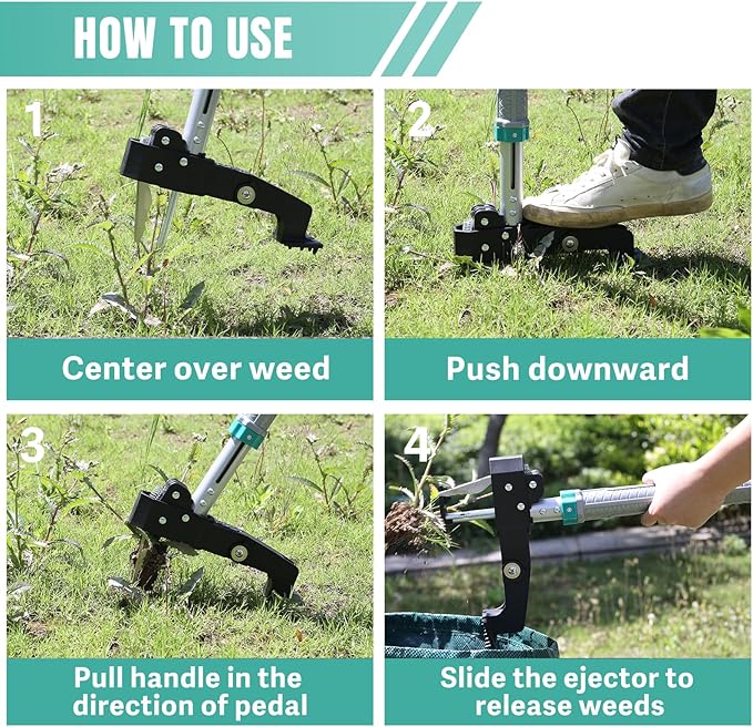 Breeze Touch 46" Weed Pulling Tool, 4-Claw Detachable Weed Puller Tool with Long Handle Adjustable, Heavy Duty Stand Up Weeder Weeding Tool for Lawn, Yard, Garden, Dandelion Picker, Weed Remover