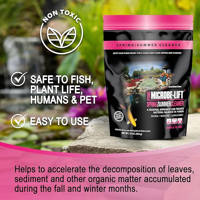 MICROBE-LIFT 10XSSCX1 Spring and Summer Pond and Outdoor Water Garden Cleaner, Safe for Live Koi Fish, Plant Life, and Decor, 16 Ounces