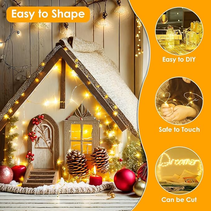 33FT 100LED Fairy Lights Battery Operated with Remote, Waterproof String Light with Timer for Indoor & Outdoor, LED Battery Twinkle Lights for Bedroom Wedding Christmas Decorations (Warm White)