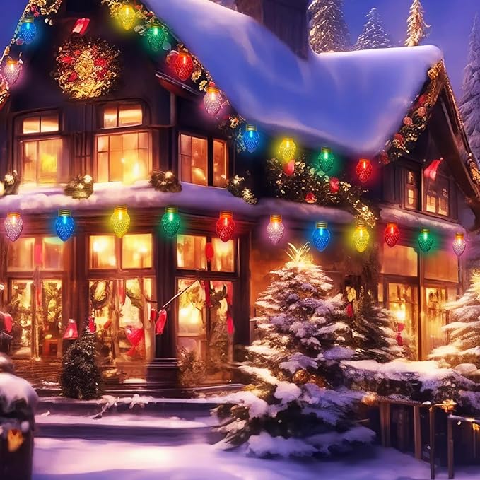 Outdoor Christmas Decorations Lights, 16Ft Jumbo Xmas String Lights with 10 5'' LED Large Multicolor Strawberry Bulb Christmas Roof Hanging Light for Outdoor Patio Eave Xmas Tree Garden Holiday Decor