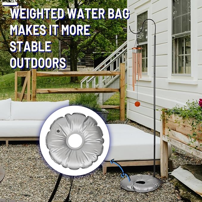 Liitrton 62.6 Inch Shepherds Hooks for Outdoor, Adjustbale Hummingbird Feeder Stand Bird Feeder Pole Wind Chime Stand with Flat Base, 4 Prongs Base and Water Weight Bag