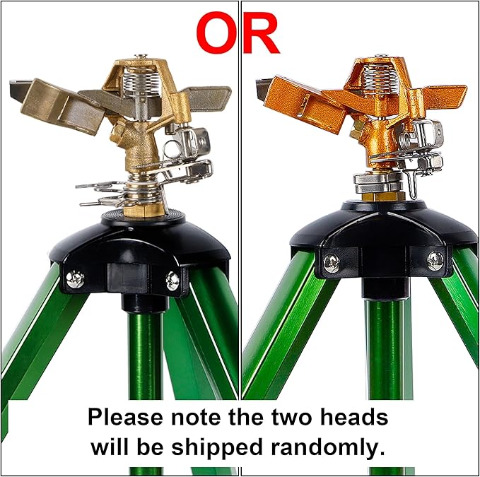 Biswing Impact Sprinkler Head on Tripod Base, Heavy Duty Lawn Sprinkler, 360 Degree Large Area Irrigation, Brass Sprinkler Nozzle & Solid Alloy Metal Extension Legs Flip Locks, 2 Pack