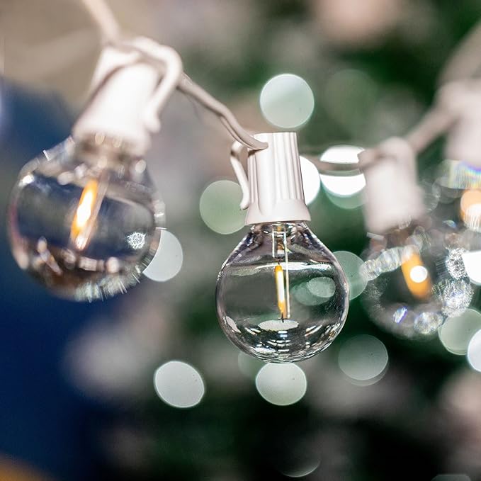 Novelty Lights 100 Feet G40 LED Patio String Lights with 67 Bulbs, Warm White, Weather Resistant and Shatterproof Replaceable Plastic Globe Bulbs, White Wire