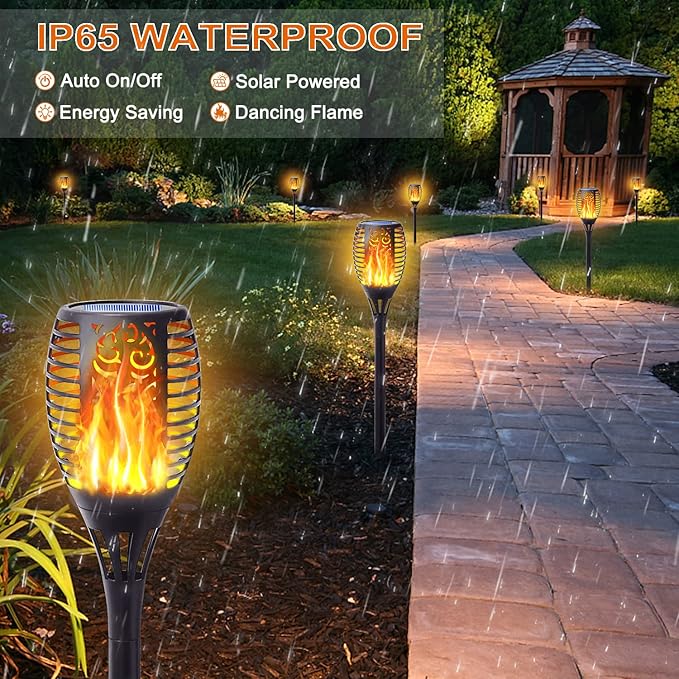 8Pack Solar Torch Light with Flickering Flame, Upgraded 3in1 Solar Lights Outdoor Hanging Lantern, Waterproof Landscape Decoration Lighting for Garden Yard Pathway Driveway, Auto On/Off