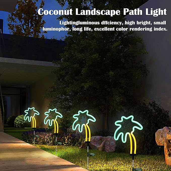 SunKite Solar Garden Lights - Coconut Solar Decorative Stake Lights Outdoor Waterproof Solar Neon Lights for Garden,Yard, Lawn, Pathway,Patio,Backyard,Pool,Hawaii Decor(2 Pack)