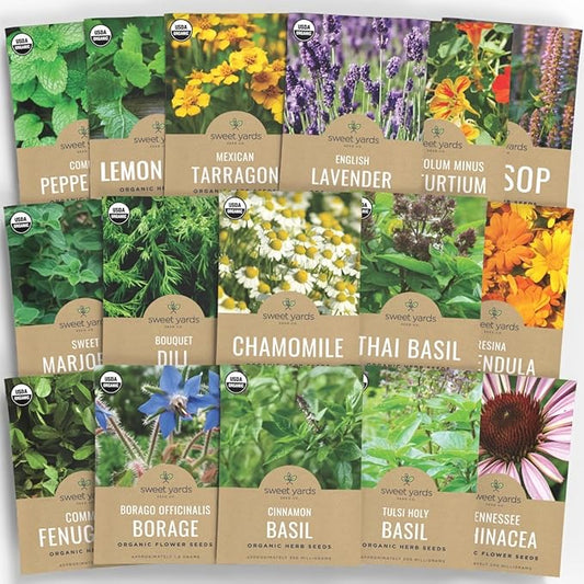 Organic Herbal Tea Seeds Variety Pack - 16 Individual Packs - 2025 Season - Mint, Lavender, Chamomile and More! for Indoor & Outdoor Planting (Non-GMO, Certified Organic)