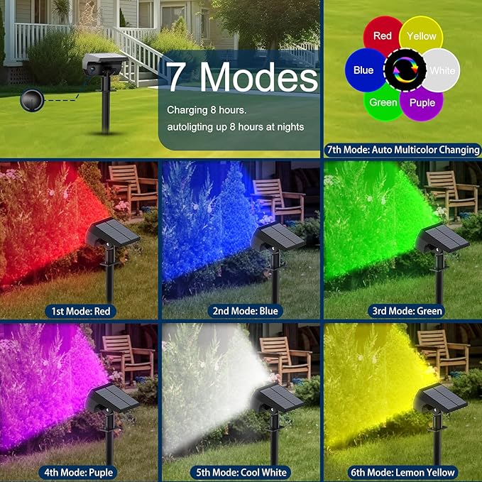 Solar Spot Lights Outdoor, [4 Pack/7 Colors/37 LED] 2-in-1 Solar Landscape Spotlights, IP65 Waterproof Auto On/Off Solar Powered Security Lights for Yard Garden Pathway Walkway