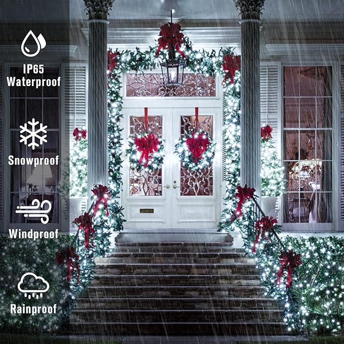 2 Pack Total 400 LED White Solar Christmas Lights, 75.5 Ft 8 Modes Solar String Lights Outdoor Waterproof, Solar Lights for Christmas Wedding Decor Tree Party Patio Decorations