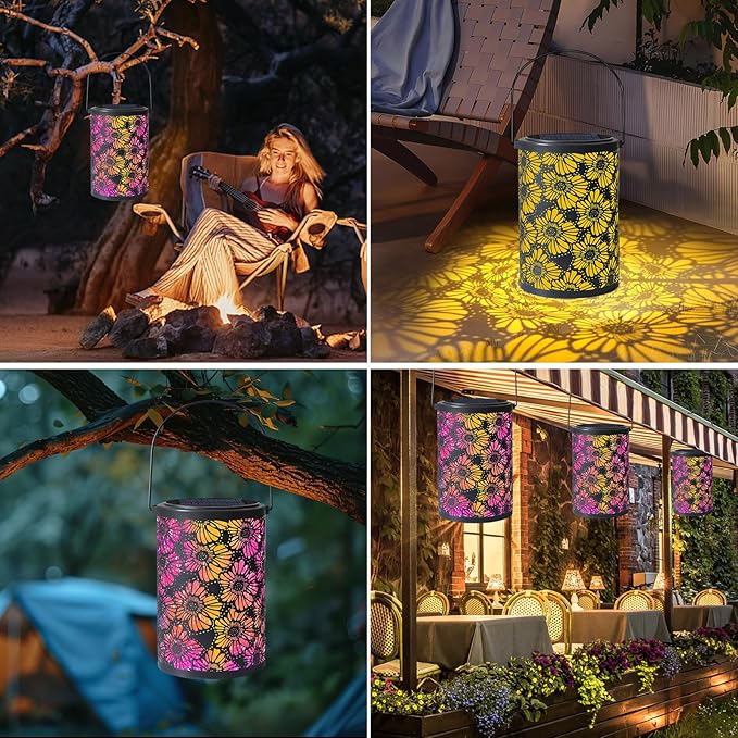 Solar-Powered Iron Art Lantern - Two Lighting Modes Waterproof Hanging Ambiance Lighting for Gardens & Patios, Perfect as Decorative Gift Housewarming Gift Mom Gifts (Leaf)