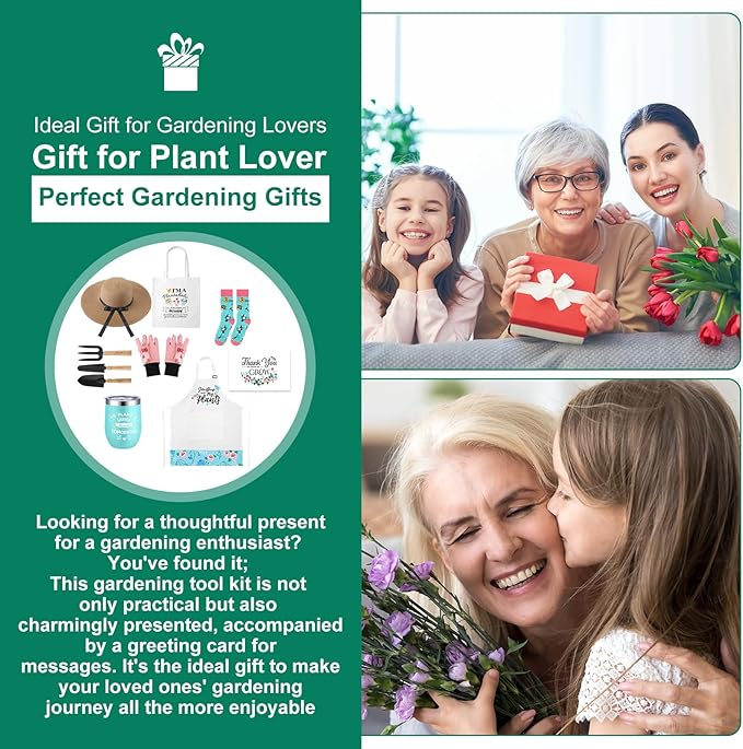 Toulite 10 Pcs Gardening Kit for Women Gardening Tool Set Gardening Gifts for Women with Planting Tools Straw Hat Floral Apron Glove Gardening Gift Basket Cup with Straw for Plant Lover Women