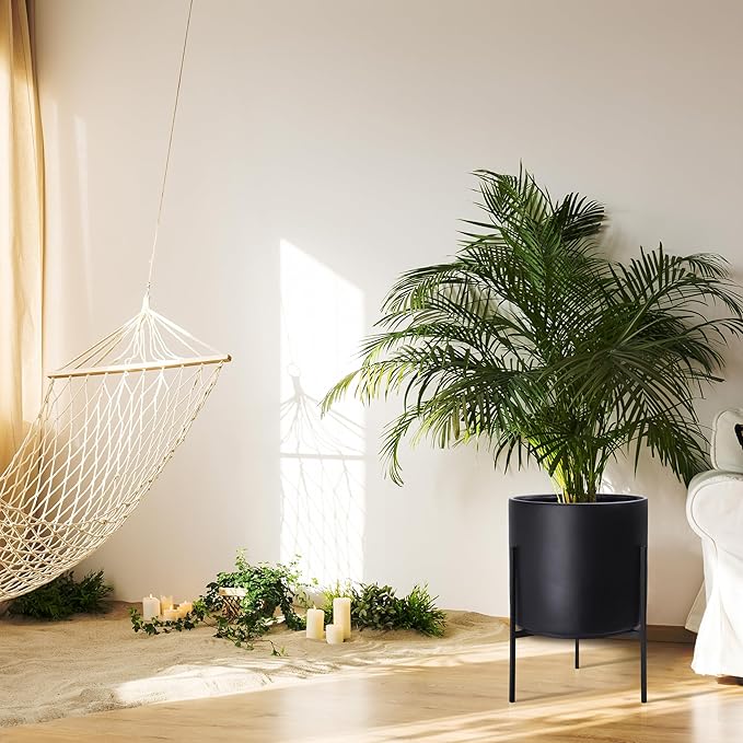 D'vine Dev Modern Black Plants Pot Cylinder Planter with Heavy Duty Stand, X-Large 14 Inch Pot, 19.6 Inch with Stand Height, 96-T-B-4