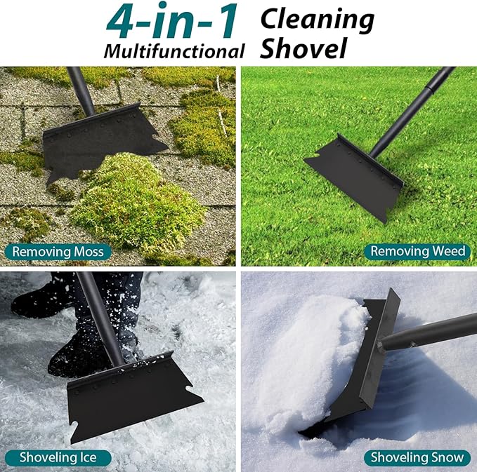Garden Shovel, Snow Shovel, Ice Scraper, Multifunctional Cleaning Shovel with 59" Adjustable Handle Heavy Duty Garden Tool Cleaning Shovel for Lawn Edging, Scraping, Weed and Ice Removal