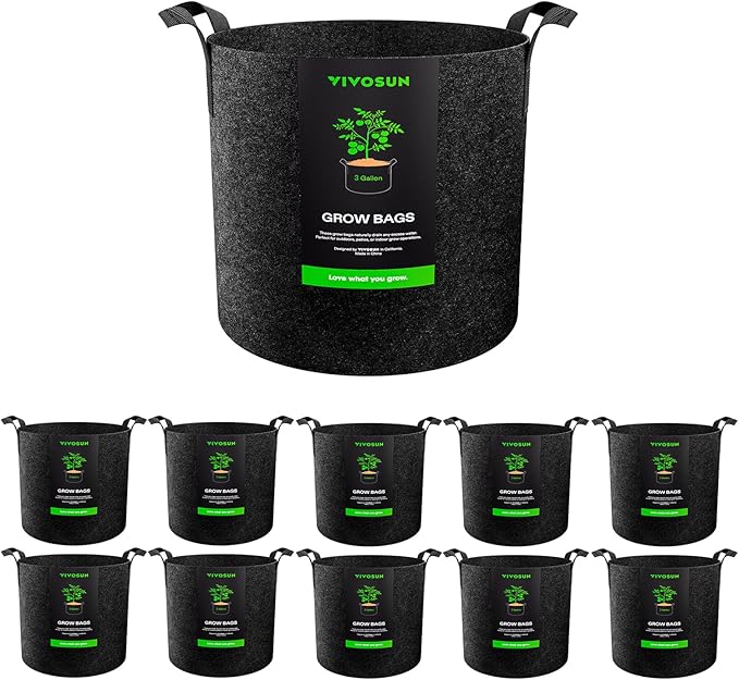 VIVOSUN 10-Pack 3 Gallon Grow Bags, Reinforced Planter Fabric Pots for Gardening Black