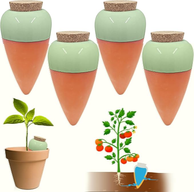 Plant Watering Globes - Olla Terracotta Watering Spikes - Hold 16 Ounces - Olla Water System for Plants - Self Water Method - Slow Releaese Drip Irrigation Terracotta Stakes