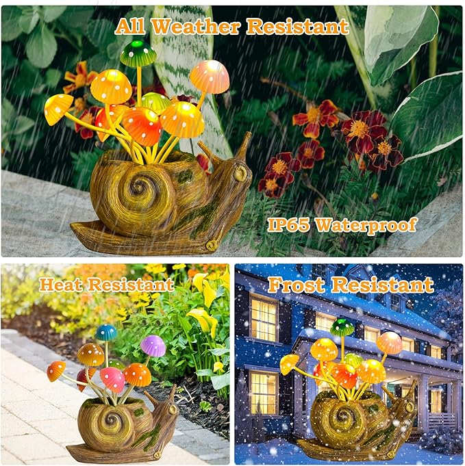 Solar Lights Outdoor Fairy Garden Accessories, Snail Statues Garden Decor for Outside, Gifts for Mother's Day Yard Decorations Patio Lawn Porch Balcony, Unique Housewarming Gifts for Women Mom Grandma