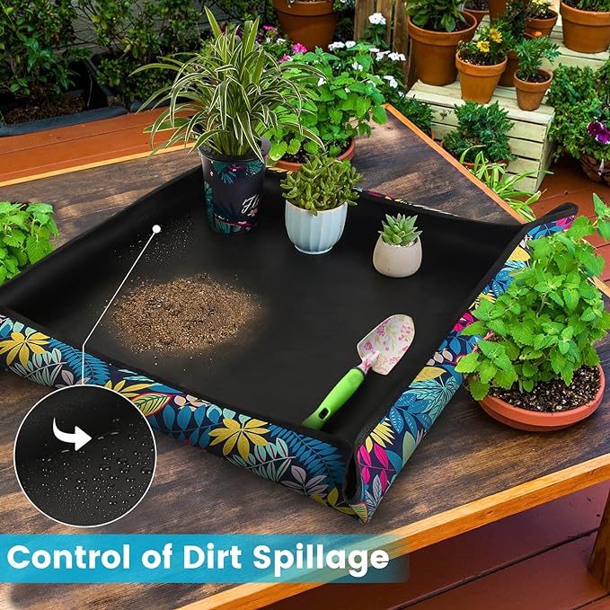 Repotting Mat for Plant Transplanting and Mess Control 29.5"x 29.5" Oxford Fabric Waterproof Potting Foldable Indoor Portable Gardening Tray Unique Gifts Lovers