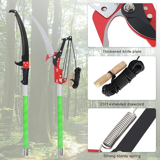 26Ft Manual Pole Saw, Tree Pole Pruner, High Branches Trimmer Saw, Garden Tools Set, Extendable Tree Trimming High And Low, Sharp Blade and Scissors With Storage Bag, Cutting for Palms and Shrubs