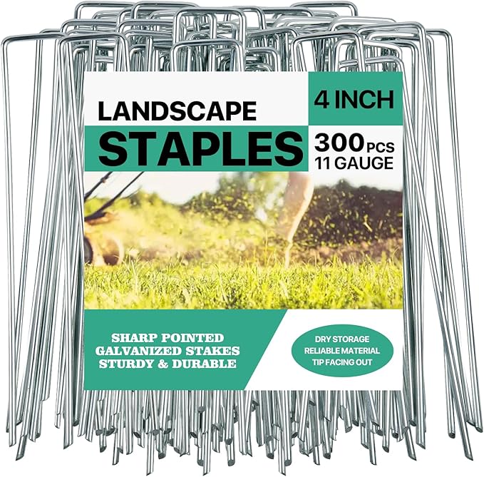 4 Inches Landscape Staples,Galvanized Garden Stakes Yard Stakes Garden Staples Prefect for Weed Barrier Fabric,11 Gauge Landscape pins for Tent,Balloons, Irrigation Tube. (300package, 4 inch)