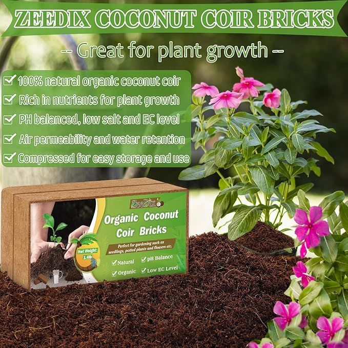 ZeeDix 2 Pcs Premium Coconut Coir Compressed 100% Organic Coco Coir Brick with Low EC and pH Balance for Plants Gardening Herbs