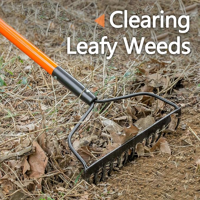 Garden Rake for Gardening, 14 Tines Garden Rake with Thick Fiberglass Handle, Heavy Duty Garden Rake for Lawns, 58 Inches