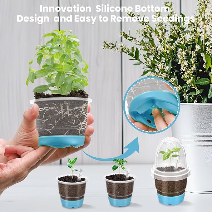 Clear Nursery Pots for Plants with Lid,30 Packs Seed Starting Pots 4 inch Plastic Plant Pot Seedling Pots with Drainage Holes Plant Nursery Pots Seed Starting Pot Silicone Base