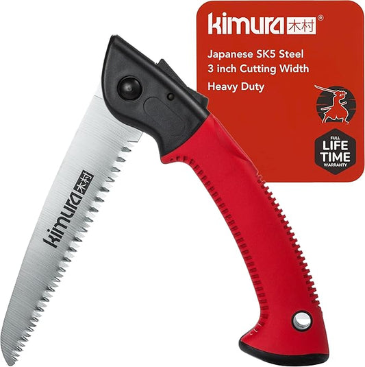 Kimura® 7" Pro Folding Pruning Saw - Heavy Duty Premium Japanese SK5 Steel Hand Saw, Ergonomic Soft Non-Slip Handle, Lightweight Foldable Saw Ideal for Branches, Trimming, Camping, PVC, Hiking, Wood