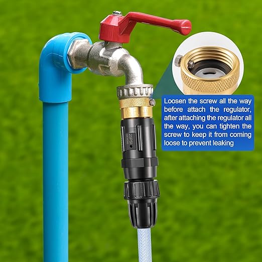 Feekoon 2 Set Drip Irrigation Faucet Adapter Kit 1/2'' Irrigation Tubing to 3/4'' Faucet Water Pressure Regulator Backflow Preventer with Filter, Drip Irrigation System Parts, No Assembly Required