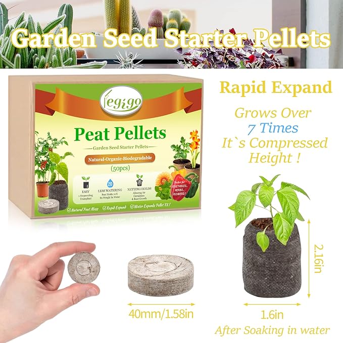 Legigo 50 Pcs 40mm Seed Starter Peat Pellets Pods for Seedlings- Compressed Seed Starting Pellets Seed Starter Pods Plugs Soil Peat Pods for Starting Seeds, Garden Planting Herb Flower Vegetables