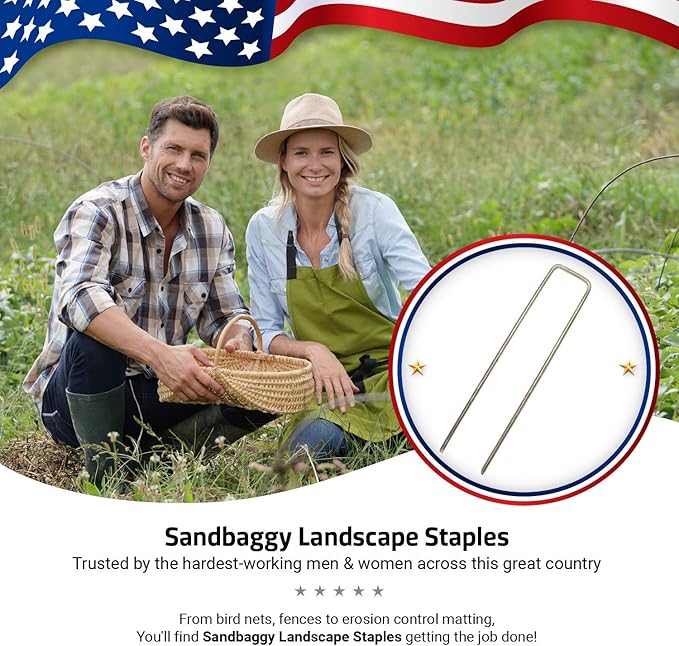 Sandbaggy 200-Pack 6 inch Landscape Staples - Great for Securing Landscape Fabric, Ground Cover or Drip Irrigation Tubing - Trusted by Farmers & Contractors Across USA