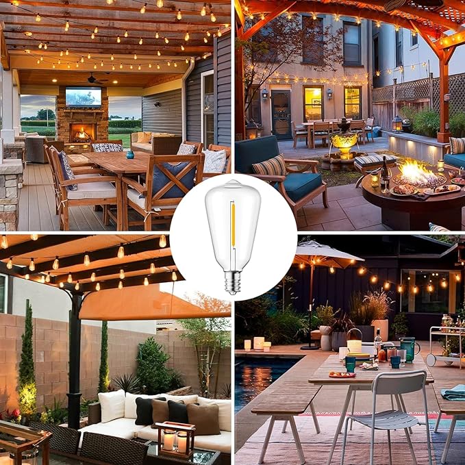 50Ft Outdoor String Lights, ST38 LED Outdoor Patio Lights Waterproof with 27 Edison Bulb (2 Spare), Dimmable Outside Hanging Backyard Lights for Porch Balcony Deck Garden Party Xmas Decor