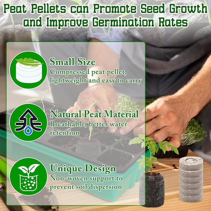 Halatool 200 Pcs 30mm Peat Pellets Block Potting Soil for Seedlings, Compressed Garden Soil Seed Starter Nutrient Peat Pods for Starting Seeds, Planting Flowers, Vegetables, Herbs