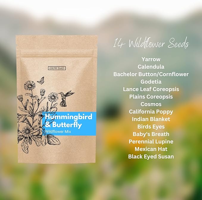 65,000+ Seeds - Bird & Butterfly Wildflower Pollinator Mix - Perennial & Annual Wild Flowers for Spring & Fall - Planting Outdoors for Hummingbirds & More - Calendula, Yarrow, Poppy, Baby's Breath